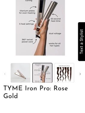 TYME Iron Pro Hair Styler - Rose Gold and Black Accents